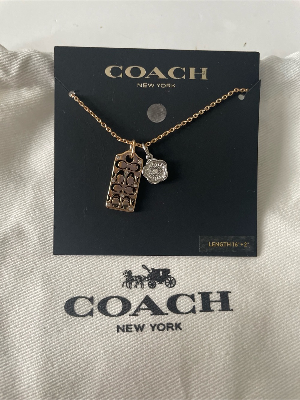 Coach Gold and Silver Mixed-Metal Pendant Necklace